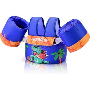 imageNemone Toddler Swim Vest for 2270 lbs Kids Floaties Swim Jacket with Arm Water Wings for Girls Boys 1 2 3 4 5 6 7 Years Old Beach Pool 20 30 40 50 60 66 Pounds Puddle JumperCool Dinosaur