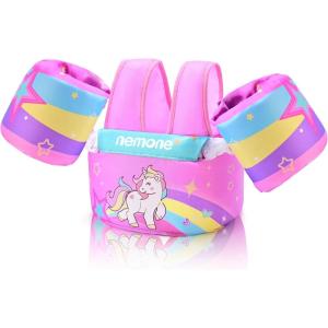 imageNemone Toddler Swim Vest for 2270 lbs Kids Floaties Swim Jacket with Arm Water Wings for Girls Boys 1 2 3 4 5 6 7 Years Old Beach Pool 20 30 40 50 60 66 Pounds Puddle JumperRainbow Unicorn