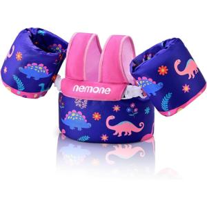 imageNemone Toddler Swim Vest for 2270 lbs Kids Floaties Swim Jacket with Arm Water Wings for Girls Boys 1 2 3 4 5 6 7 Years Old Beach Pool 20 30 40 50 60 66 Pounds Puddle JumperPink Dinosaur