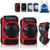image:imageNEMONE Knee Pads for Kids Girls Boys Knee Elbow Pads Wrist Guards with Drawstring Bag Adjustable Reflective Protective Gear Set for Roller Skates Bike Cycling Skateboard Scooter  Green MBlack Red