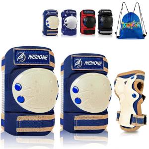 image:imageNEMONE Knee Pads for Kids Girls Boys Knee Elbow Pads Wrist Guards with Drawstring Bag Adjustable Reflective Protective Gear Set for Roller Skates Bike Cycling Skateboard Scooter  Green MBrown