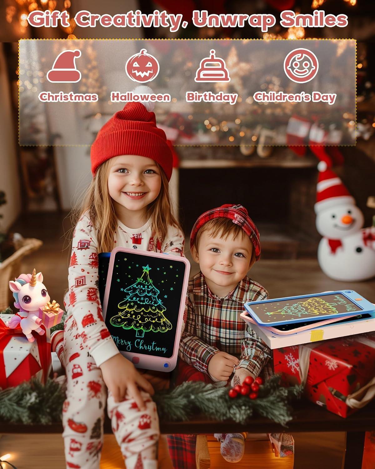 imagebravokids 10 Inch Drawing Tablet for Girls Colorful LCD Writing Tablet for Kids Erasable Drawing Pad for Toddler Learning Painting ToysBirthday for 3 4 5 6 7 8 9 10 Years Old BoysPink
