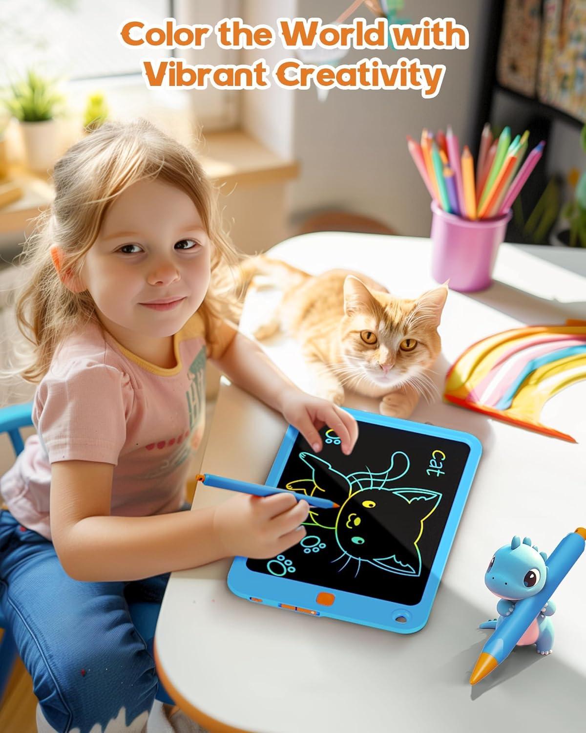 imagebravokids 10 Inch Drawing Tablet for Girls Colorful LCD Writing Tablet for Kids Erasable Drawing Pad for Toddler Learning Painting ToysBirthday for 3 4 5 6 7 8 9 10 Years Old BoysBlueorange