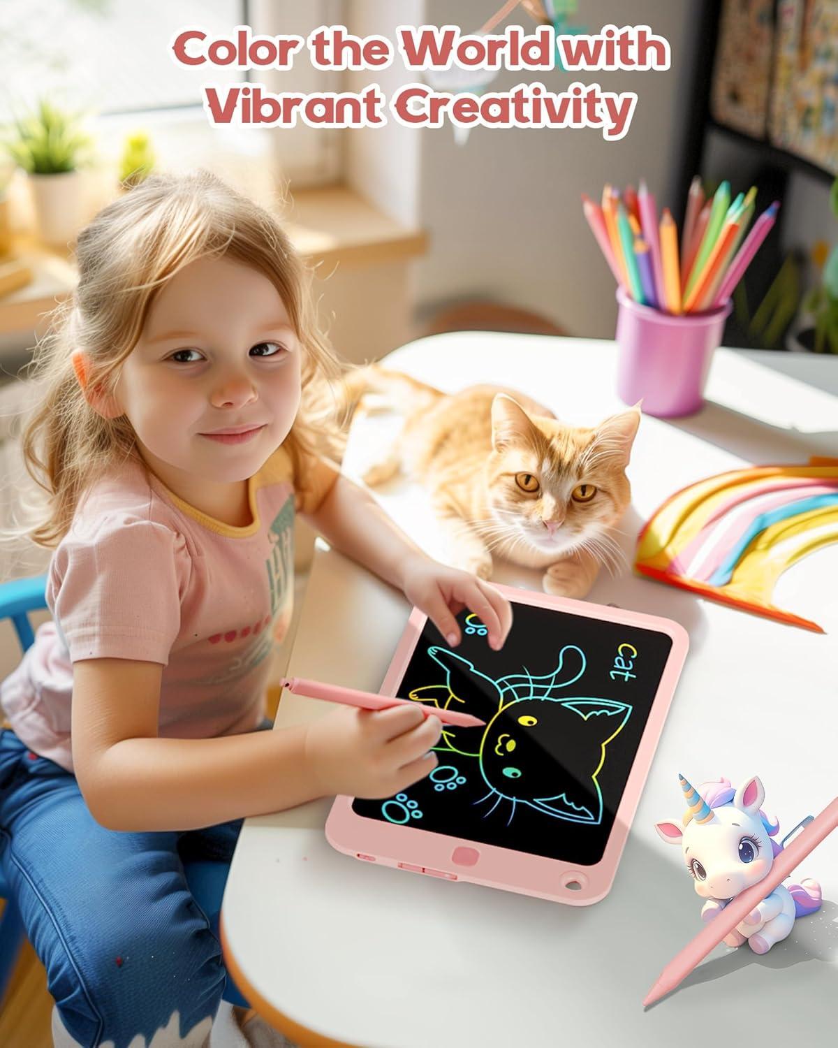 imagebravokids 10 Inch Drawing Tablet for Girls Colorful LCD Writing Tablet for Kids Erasable Drawing Pad for Toddler Learning Painting ToysBirthday for 3 4 5 6 7 8 9 10 Years Old BoysPink