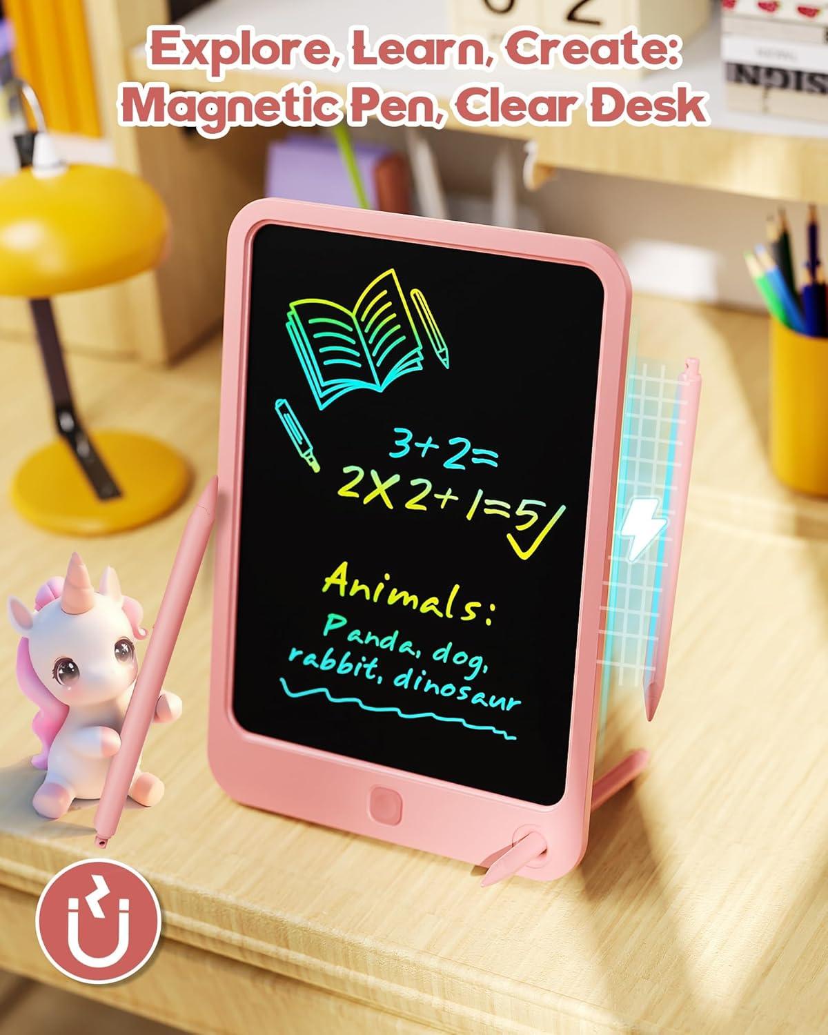 imagebravokids 10 Inch Drawing Tablet for Girls Colorful LCD Writing Tablet for Kids Erasable Drawing Pad for Toddler Learning Painting ToysBirthday for 3 4 5 6 7 8 9 10 Years Old BoysPink