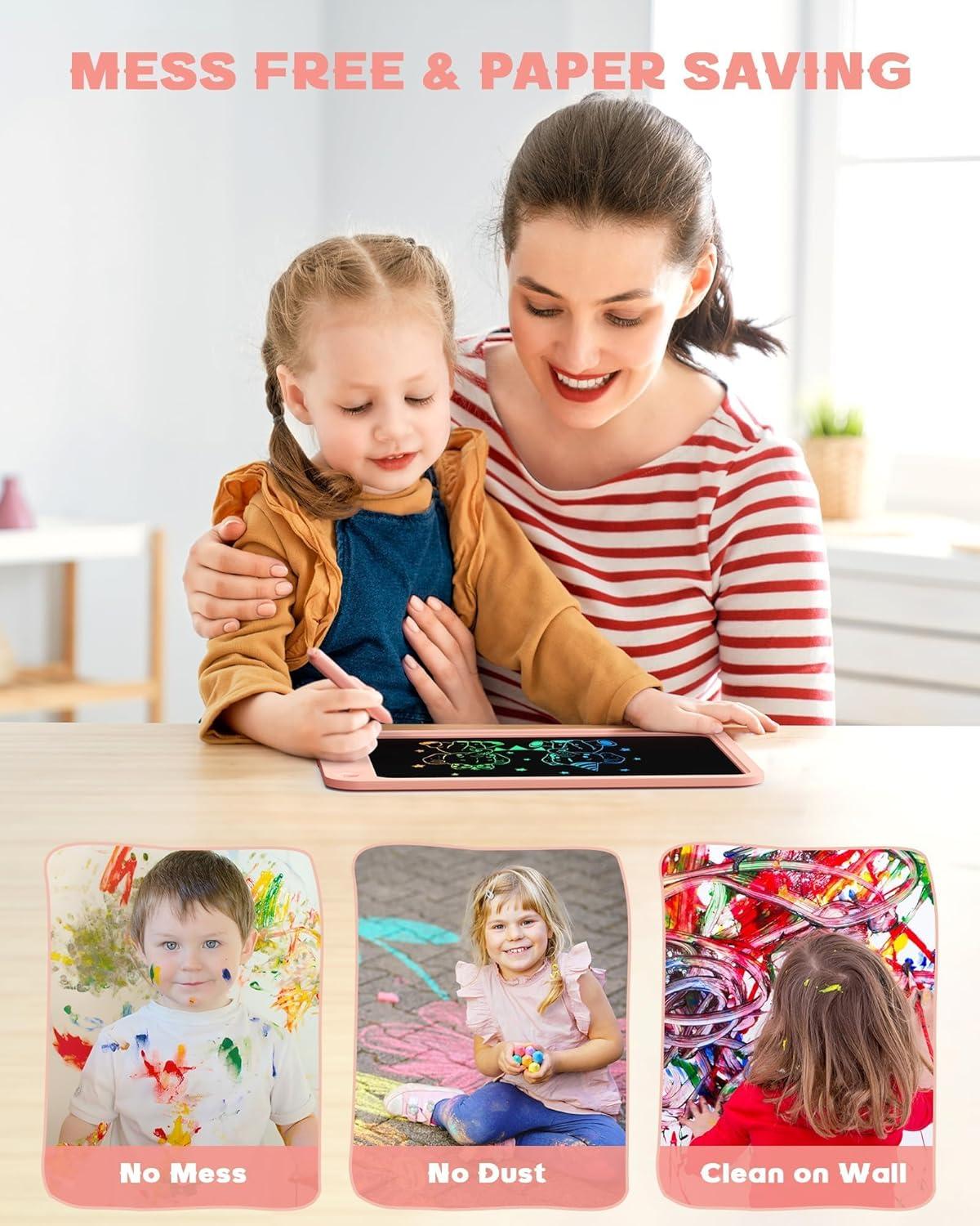imagebravokids 10 Inch Drawing Tablet for Girls Colorful LCD Writing Tablet for Kids Erasable Drawing Pad for Toddler Learning Painting ToysBirthday for 3 4 5 6 7 8 9 10 Years Old BoysPink