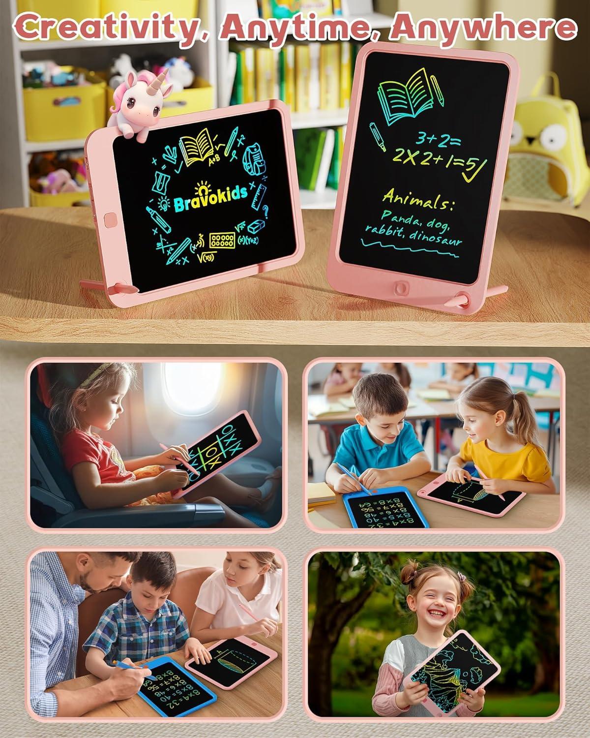 imagebravokids 10 Inch Drawing Tablet for Girls Colorful LCD Writing Tablet for Kids Erasable Drawing Pad for Toddler Learning Painting ToysBirthday for 3 4 5 6 7 8 9 10 Years Old BoysPink