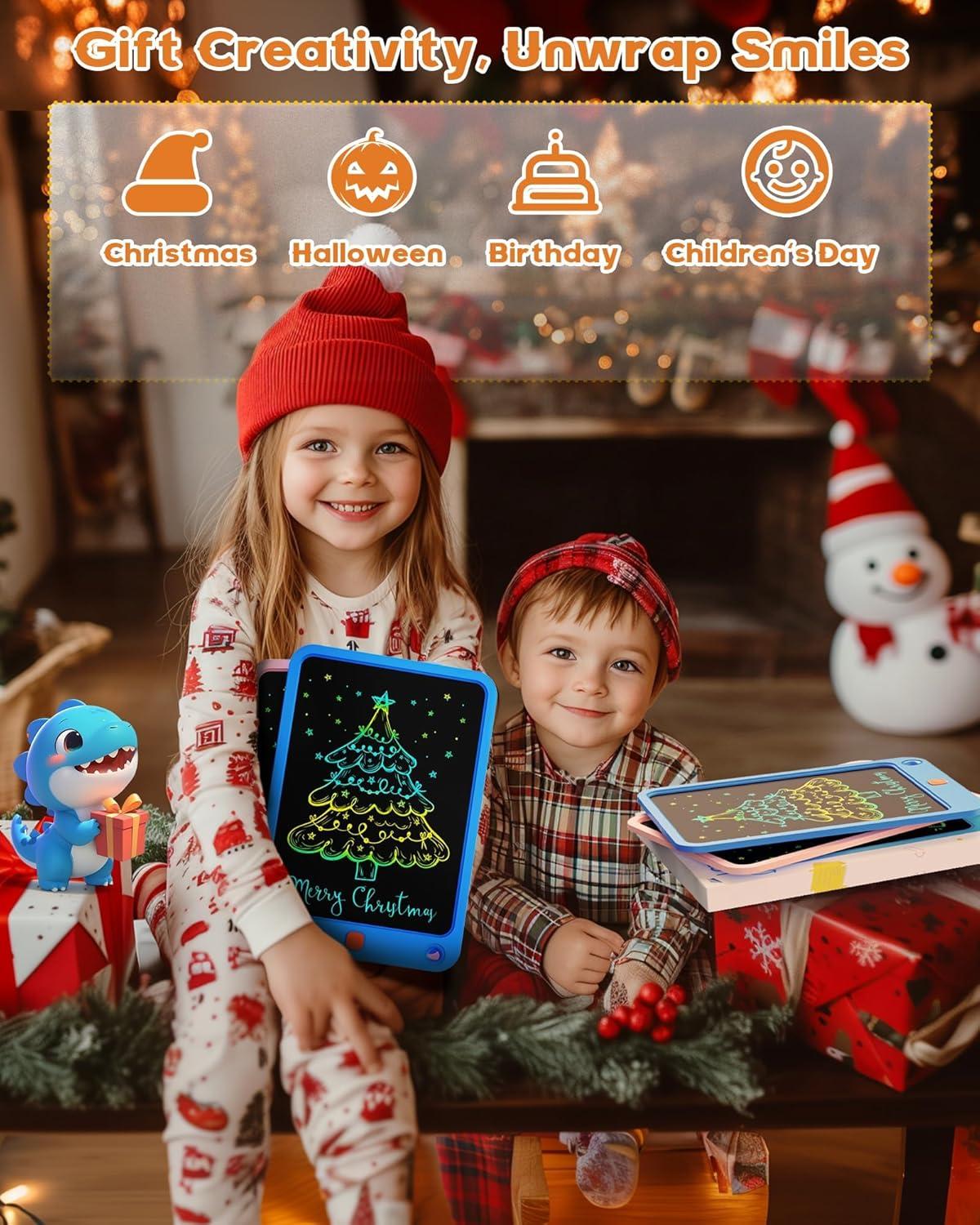 imagebravokids 10 Inch Drawing Tablet for Girls Colorful LCD Writing Tablet for Kids Erasable Drawing Pad for Toddler Learning Painting ToysBirthday for 3 4 5 6 7 8 9 10 Years Old BoysBlueorange