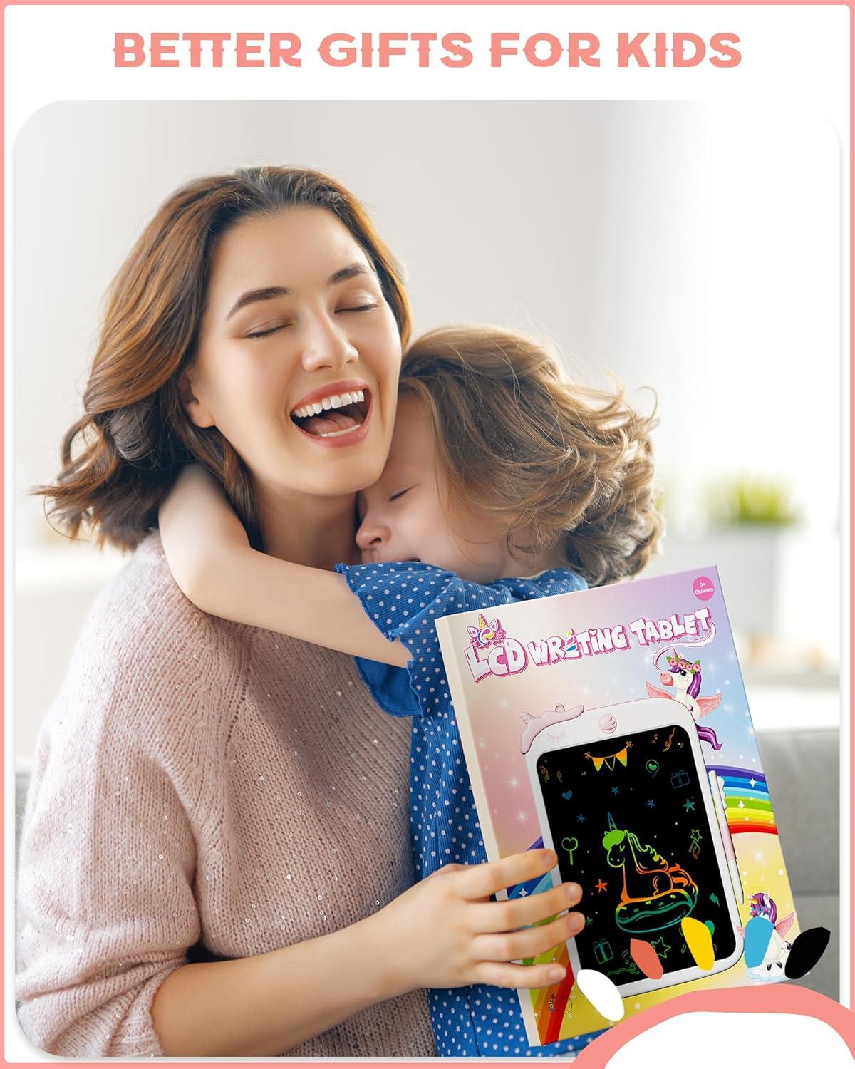 imagebravokids 10inch LCD Writing Tablet for Kids Colorful Toddlers Toys Drawing Board Educational GirlsToys Unicorn Doodle Board Toys for 2 3 4 5 6 7 8 Year Old Boys BirthdayWhite