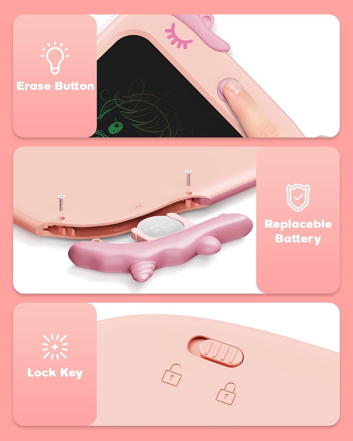 imagebravokids 10inch LCD Writing Tablet for Kids Colorful Toddlers Toys Drawing Board Educational GirlsToys Unicorn Doodle Board Toys for 2 3 4 5 6 7 8 Year Old Boys BirthdayPink