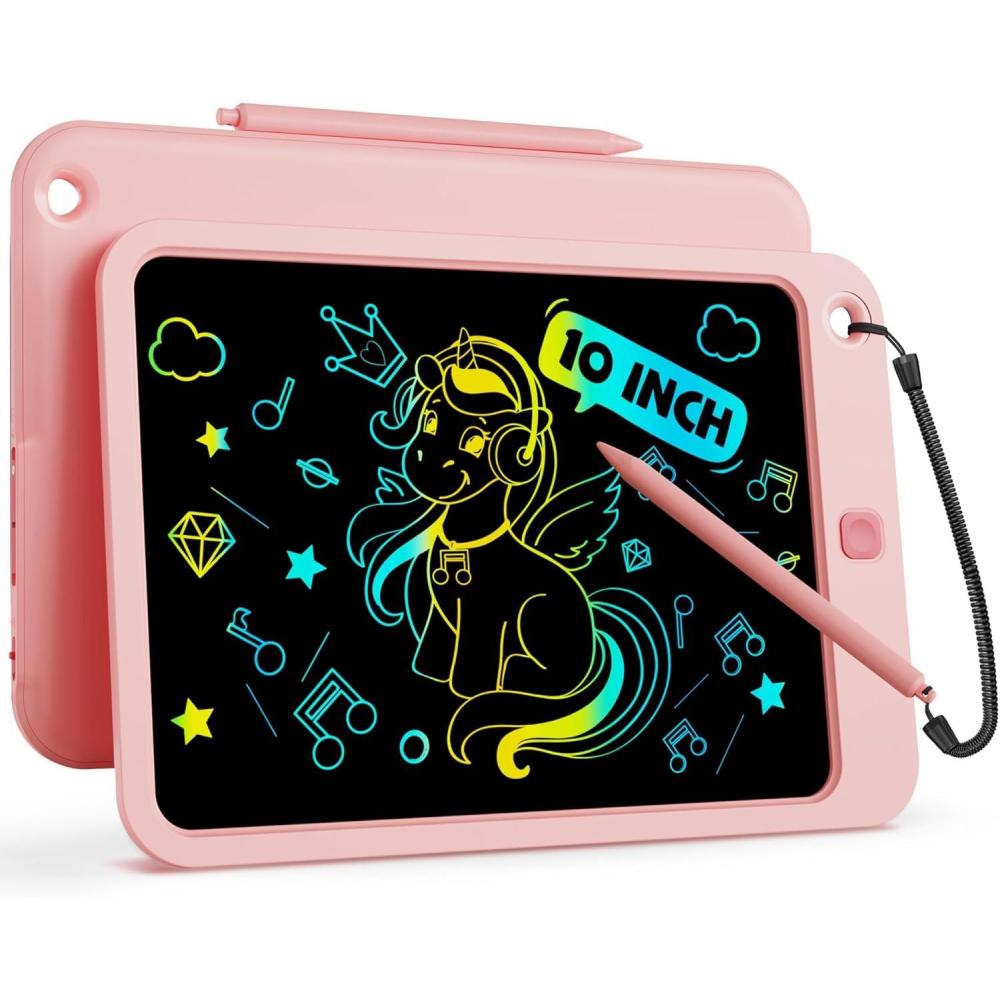 imagebravokids 10 Inch Drawing Tablet for Girls Colorful LCD Writing Tablet for Kids Erasable Drawing Pad for Toddler Learning Painting ToysBirthday for 3 4 5 6 7 8 9 10 Years Old BoysPink
