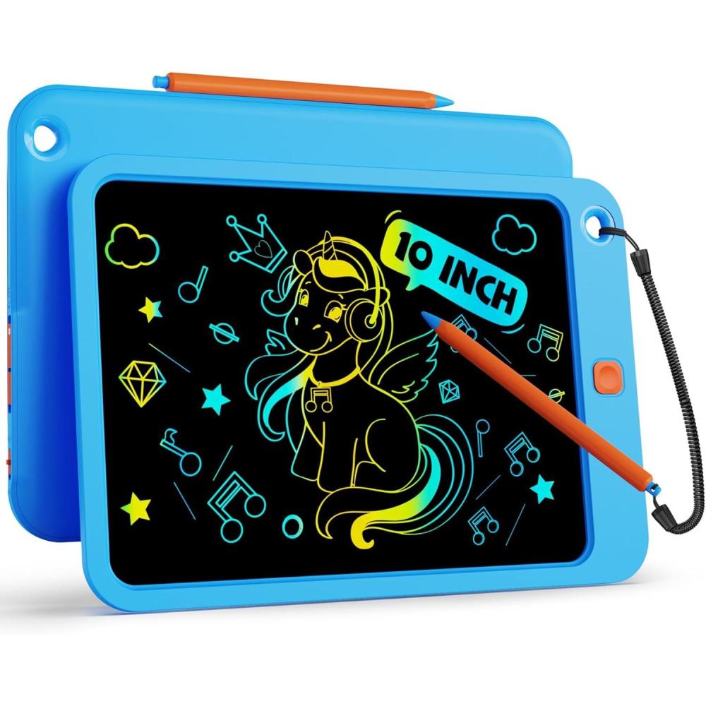 imagebravokids 10 Inch Drawing Tablet for Girls Colorful LCD Writing Tablet for Kids Erasable Drawing Pad for Toddler Learning Painting ToysBirthday for 3 4 5 6 7 8 9 10 Years Old BoysBlueorange