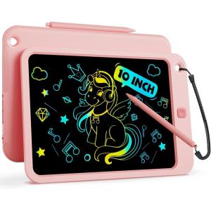 imagebravokids 10 Inch Drawing Tablet for Girls Colorful LCD Writing Tablet for Kids Erasable Drawing Pad for Toddler Learning Painting ToysBirthday for 3 4 5 6 7 8 9 10 Years Old BoysPink
