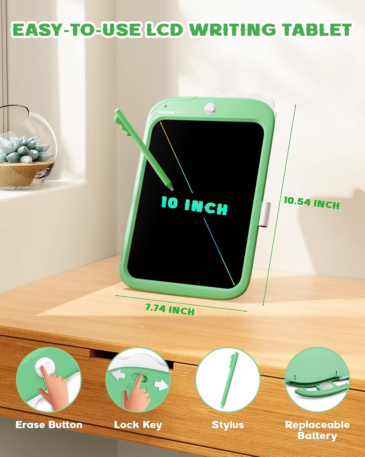 imagebravokids 10inch LCD Writing Tablet for Kids Colorful Toddlers Toys Drawing Board Educational GirlsToys Unicorn Doodle Board Toys for 2 3 4 5 6 7 8 Year Old Boys Birthday Christmas GiftsGreen