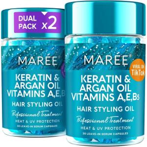 imageMAREE Hair Oil for Damaged Hair  Keratin Styling ampamp Moisturizing Oil Capsules with Avocado Jojoba ampamp Argan Oil  Leavein Anti Frizz Hair Serum for Frizzy and Damaged Hair Vitamins A E ampamp B564 Fl Oz Pack of 1