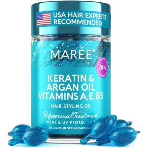 imageMAREE Hair Oil for Damaged Hair  Keratin Styling ampamp Moisturizing Oil Capsules with Avocado Jojoba ampamp Argan Oil  Leavein Anti Frizz Hair Serum for Frizzy and Damaged Hair Vitamins A E ampamp B532 Fl Oz Pack of 1