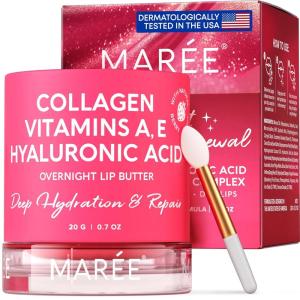imageMAREE Lip Mask with Hyaluronic Acid  Overnight Lip Treatment  Lip Moisturizer for Very Dry Lips Lip Sleeping Mask Butter Balm Lip Care Hydration Repair for Dry Cracked Lips  Hidratante de Labios