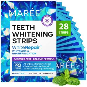 imageMAREE Teeth Whitening Strips with Mint Flavor Comfortable for Sensitive Teeth  Teeth Whitening Strips with Calcium Formula White Strips for Gentle Dental Care ampamp Fresh Breath  Pack of 28 Strips1 Count Pack of 28