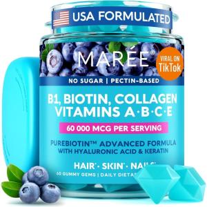imageMAREE Vitamin B1 Thiamine ampamp B7 Biotin Gummies  A E D C Vitamins Complex with Keratin Collagen Hyaluronic ampamp Pantothenic Acid for Skin Nails ampamp Hair