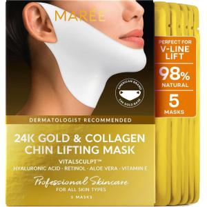 imageMAREE Collagen Facial Mask with Hyaluronic Acid  Hydrating Face Masks Skincare  Mascarillas Faciales For Women Skin Care  Gold 5 CountGold
