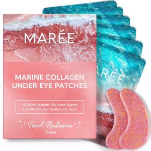 imageMAREE Hydrating Under Eye Patches for Puffy Eyes and Dark Circles  Marine Collagen ampamp Caffeine Eye Patches  Brightening Eye Patche with Niacinamide  Depuffing Eye Mask for Dark Circles and PuffinessPink