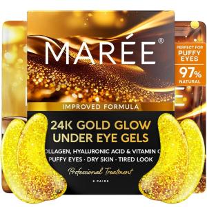 imageMAREE Hydrating Under Eye Patches for Puffy Eyes and Dark Circles  Marine Collagen ampamp Caffeine Eye Patches  Brightening Eye Patche with Niacinamide  Depuffing Eye Mask for Dark Circles and PuffinessGold