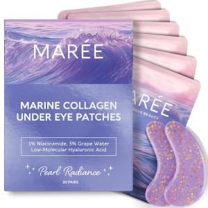 imageMAREE Hydrating Under Eye Patches for Puffy Eyes and Dark Circles  Marine Collagen ampamp Caffeine Eye Patches  Brightening Eye Patche with Niacinamide  Depuffing Eye Mask for Dark Circles and PuffinessViolet