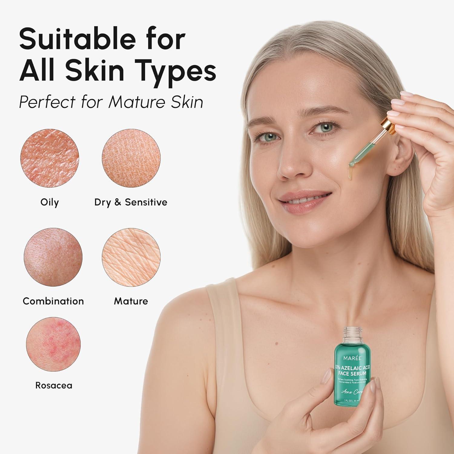 imageMAREE 10 Azelaic Acid Face Serum  Redness Soothing Hydrating Serum with Niacinamide Centella Asiatica ampamp Hyaluronic Acid  Relief Serums for Face ampamp Body  Azalecic Acid Skin Facial  Acido Azelaico