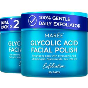 image:imageMAREE Glycolic Acid Pads  200 Toner Pads for Face Cleansing  Facial Exfoliating Pad with Tea Tree Oil Salicylic Acid amp Vitamins E B3 B5  Acne Clearing Face Pad Skin Pore Resurfacing amp RadianceGlycolic Pads 2 Pack