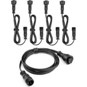 image5 Packs Extension Cable Cord 3Pin 328ft 1M for One Pack with Male and Female Connectors for HIBOITEC Warm White and RGB Multicolor Led Deck Light UL Listed IP67 Waterproof