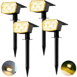 imageHIBOITEC Solar Spot Lights Outdoor 59LED Landscape Lights Solar Powered Uplights Waterproof Adjustable Brightness Dusk to Dawn for Outside Garden Yard Trees 6 Packs Cool WhiteWarm White