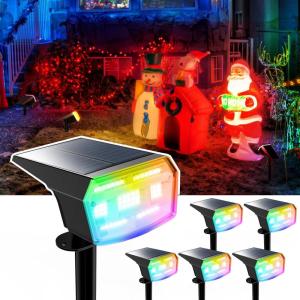 imageHIBOITEC Solar Spot Lights Outdoor Color Changing 59LED Landscape Lighting Solar Powered Uplights Waterproof Dusk to Dawn for Christmas Decorations Garden Yard Outdoor 6 Packs Multicolor