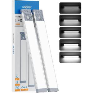 imageHIBOITEC Under Cabinet Lighting Rechargeable Closet Lights Wireless Motion Sensor Light Indoor 50 LED Dimmable Magnetic Under Counter Light for Kitchen Pantry 2 Pack Cool White Light 10 inchSilver Cool White Light