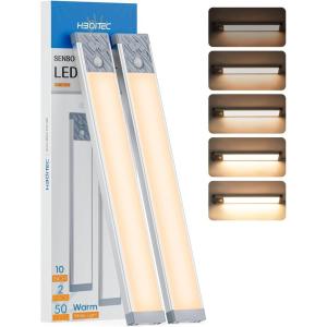 imageHIBOITEC Under Cabinet Lighting Rechargeable Closet Lights Wireless Motion Sensor Light Indoor 50 LED Dimmable Magnetic Under Counter Light for Kitchen Pantry 2 Pack Cool White Light 10 inchSilver Warm White Light