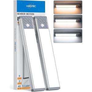 imageHIBOITEC Under Cabinet Lighting Rechargeable Closet Lights Wireless Motion Sensor Light Indoor 50 LED Dimmable Magnetic Under Counter Light for Kitchen Pantry 2 Pack Cool White Light 10 inchSilver 3 Color Temperatures