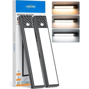 imageHIBOITEC Under Cabinet Lighting Rechargeable Closet Lights Wireless Motion Sensor Light Indoor 50 LED Dimmable Magnetic Under Counter Light for Kitchen Pantry 2 Pack Cool White Light 10 inchBlack 3 Color Temperatures