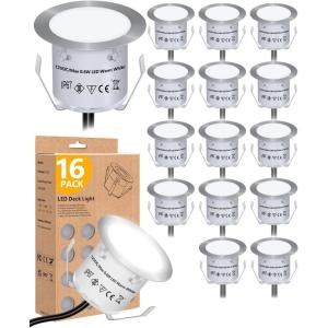 imageRecessed LED Deck Light Kits16Pack 12V Low Voltage Landscape Lighting IP67 Waterproof Outdoor Step Stair Lights Warm White deck lighting for GardenYard StepsStairPatioFloorDecorationWhite