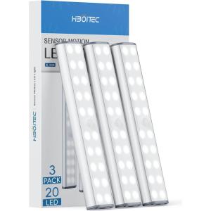 imageUnder Cabinet Lighting Closet Light 20 LEDs 3 Packs Wireless Rechargeable Cabinet Lights Magnetic Under Counter Lighting LED Motion Sensor Night Light for Closet Cabinet Wardrobe Stairs WhiteWhite