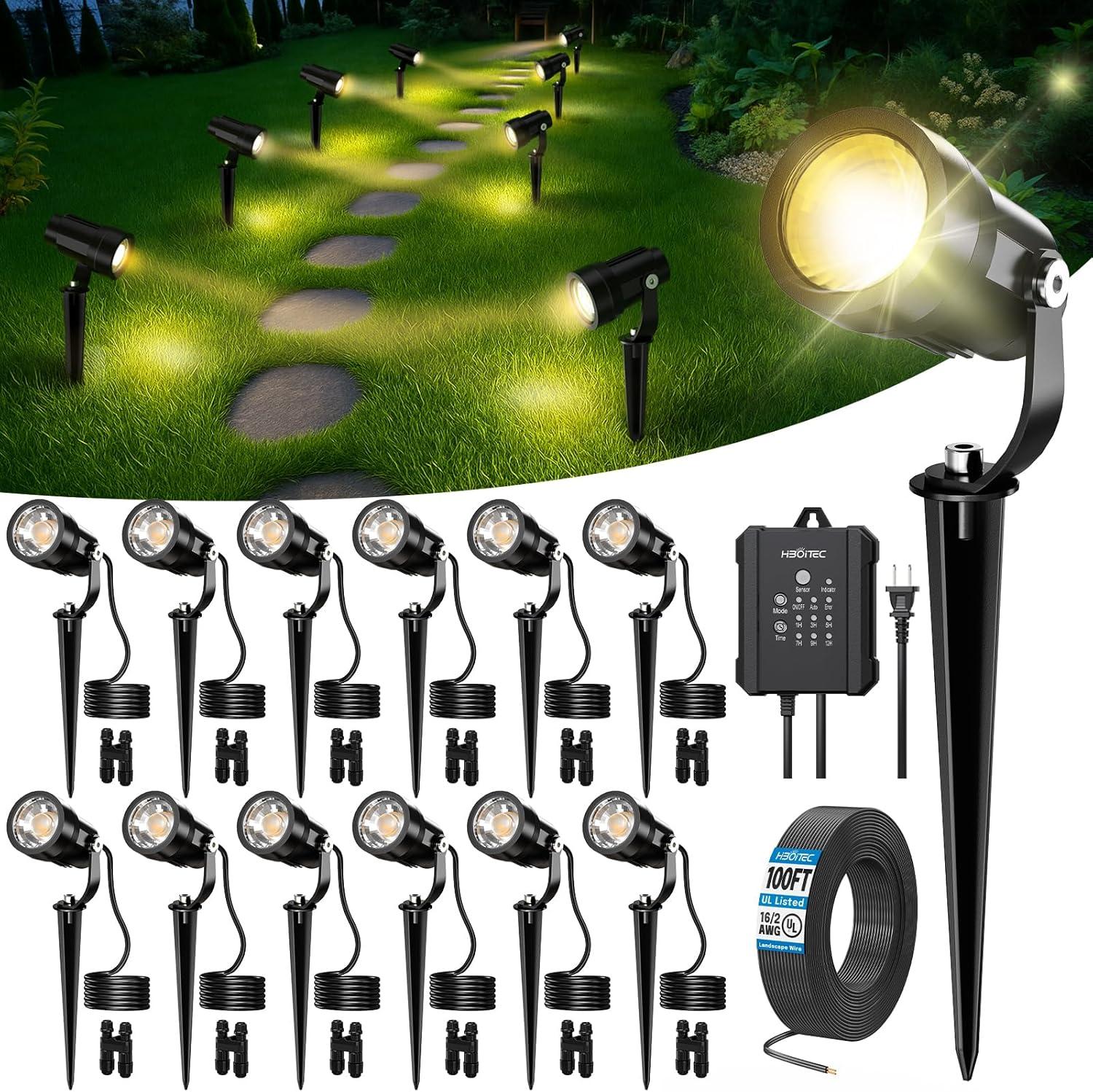 image:imageHIBOITEC AllinOne Low Voltage Landscape Lighting Kit 5W LED Landscape Lights with Transformer and 65FT Wire Waterproof Outdoor Spot Lights for Pathway Yard Garden 2700K 8 PacksWarm White