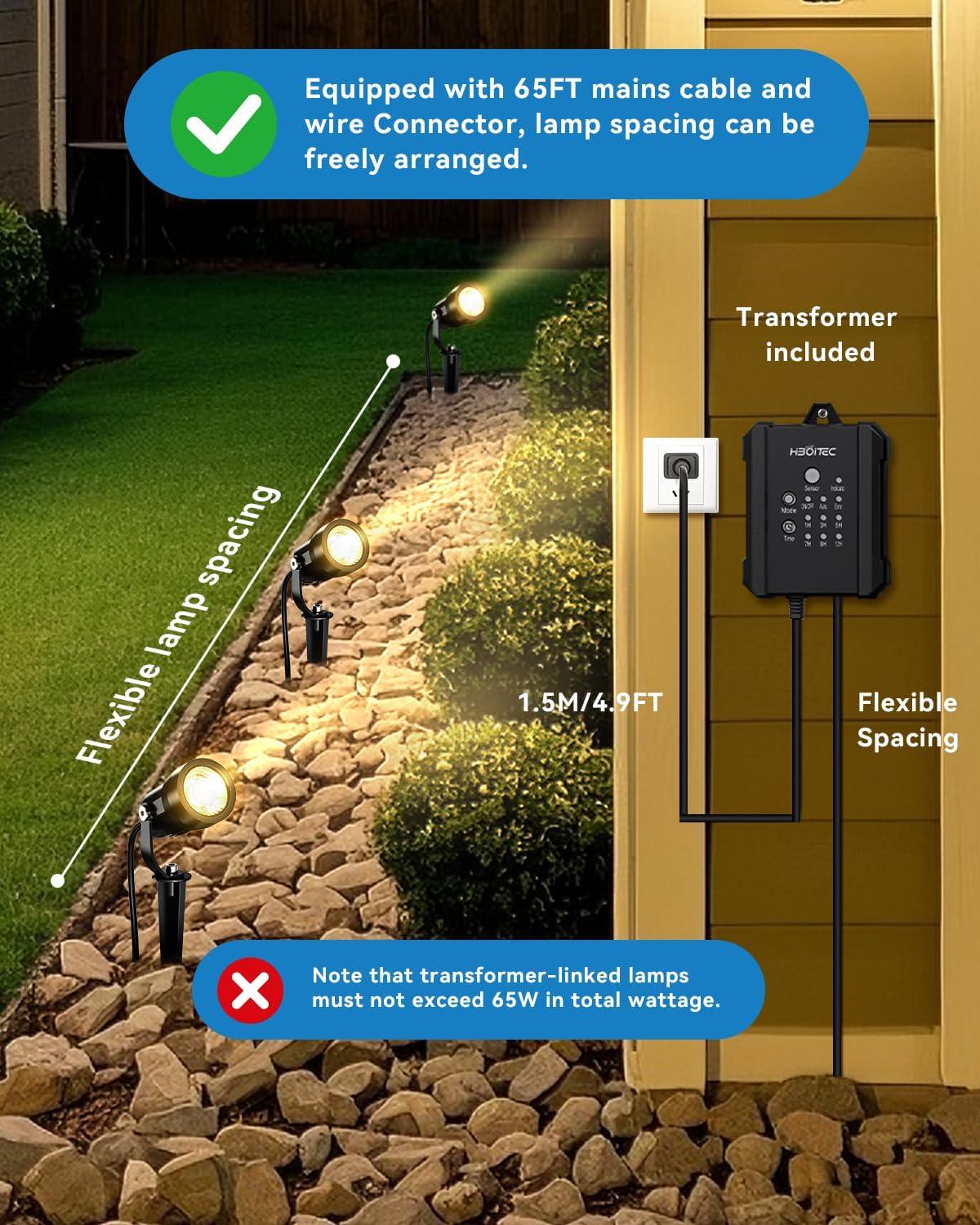 image:imageHIBOITEC AllinOne Low Voltage Landscape Lighting Kit 5W LED Landscape Lights with Transformer and 65FT Wire Waterproof Outdoor Spot Lights for Pathway Yard Garden 2700K 8 PacksWarm White