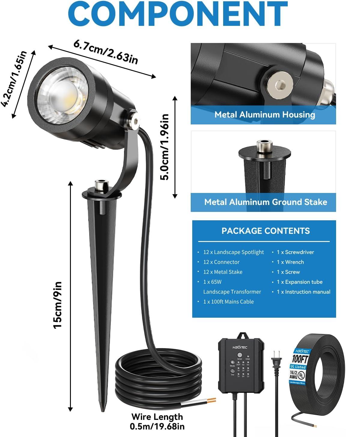 image:imageHIBOITEC AllinOne Low Voltage Landscape Lighting Kit 5W LED Landscape Lights with Transformer and 65FT Wire Waterproof Outdoor Spot Lights for Pathway Yard Garden 2700K 8 PacksCool White