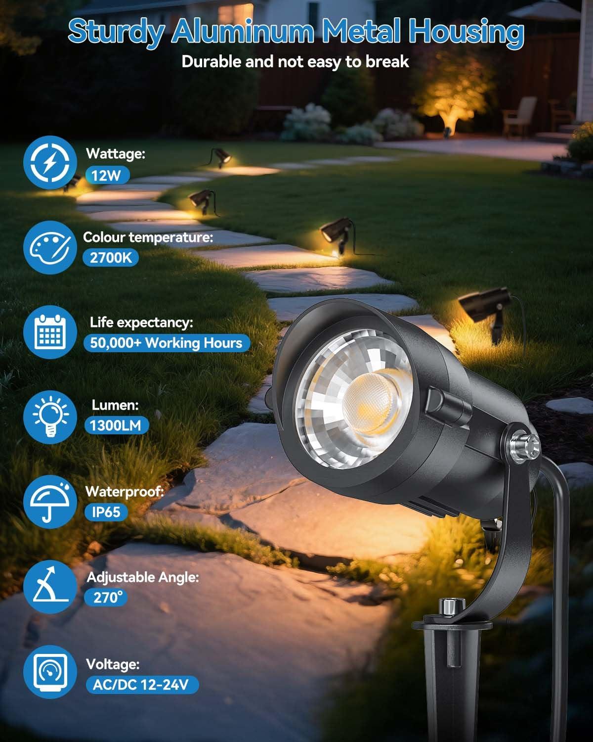 image:imageHIBOITEC Low Voltage Landscape Lighting 12W with Connectors 100W Transformer Photocell Sensor and Timer Spotlights Landscape Lights Kit IP65 Waterproof 2900K for House Yard Trees 8 PacksWarm White
