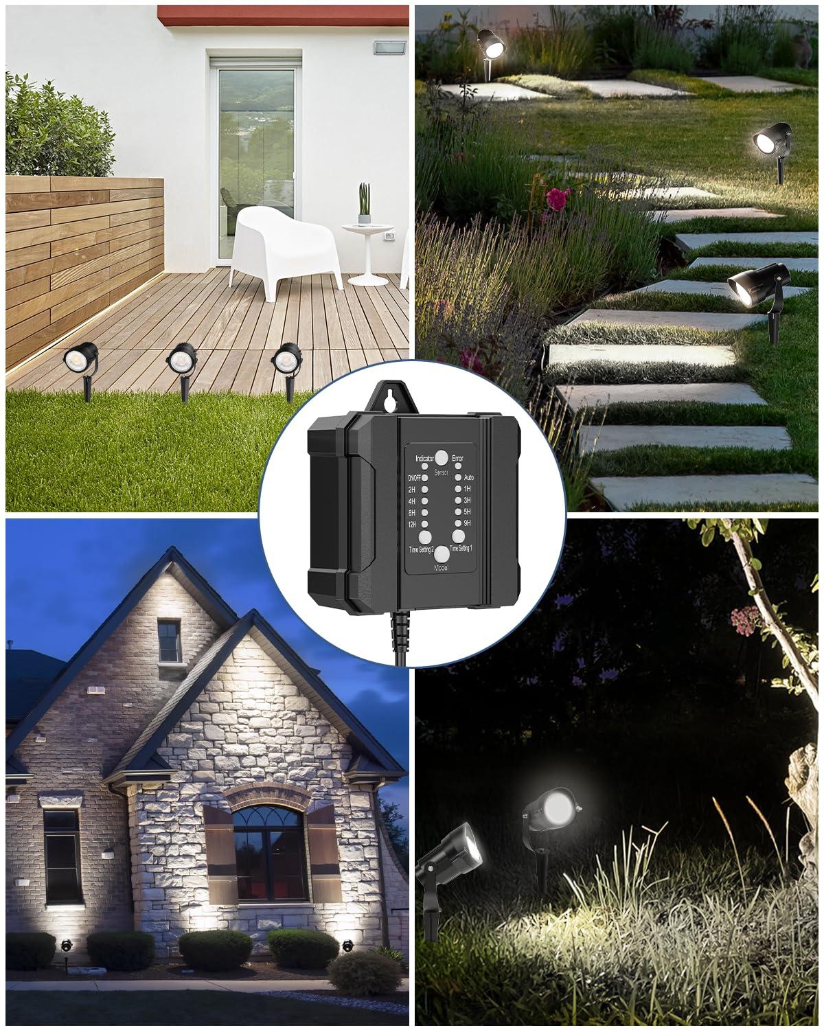 image:imageHIBOITEC Low Voltage Landscape Lighting 12W with Connectors 100W Transformer Photocell Sensor and Timer Spotlights Landscape Lights Kit IP65 Waterproof 2900K for House Yard Trees 8 PacksDay White