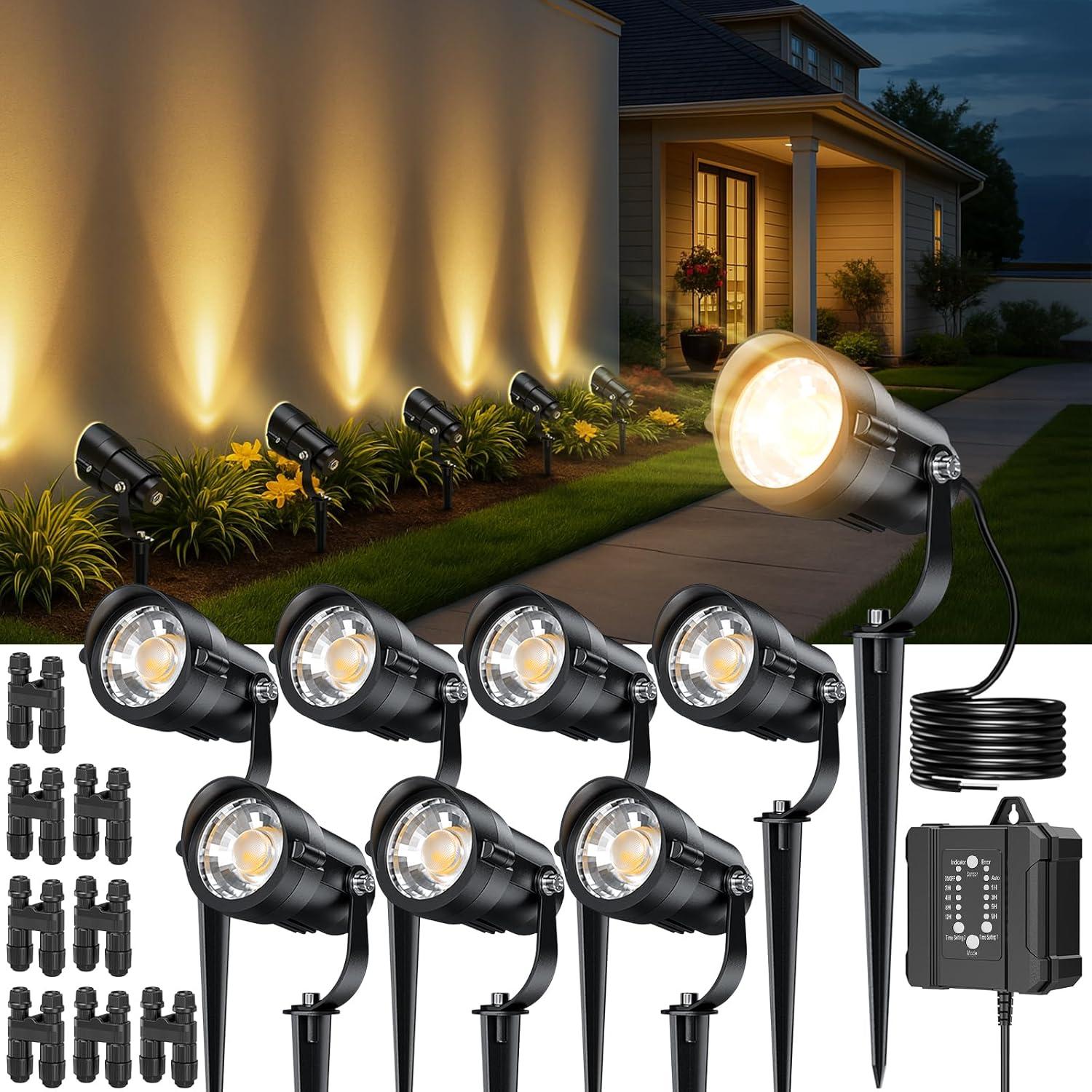 image:imageHIBOITEC Low Voltage Landscape Lighting 12W with Connectors 100W Transformer Photocell Sensor and Timer Spotlights Landscape Lights Kit IP65 Waterproof 2900K for House Yard Trees 8 PacksWarm White