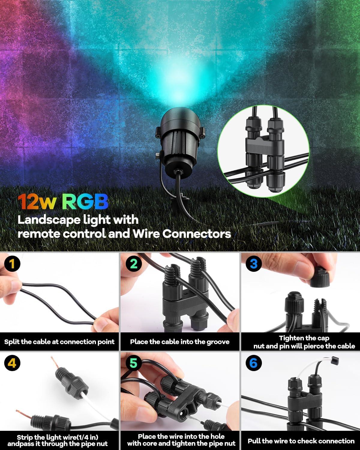 image:imageHIBOITEC RGBW Low Voltage Landscape Lighting 12W with 300W Transformer Remote Connectors Spotlights Landscape Lights Kit 1224V ACDC Waterproof for House Yard Outdoor Christmas 12Pack12 Pack with Transformer