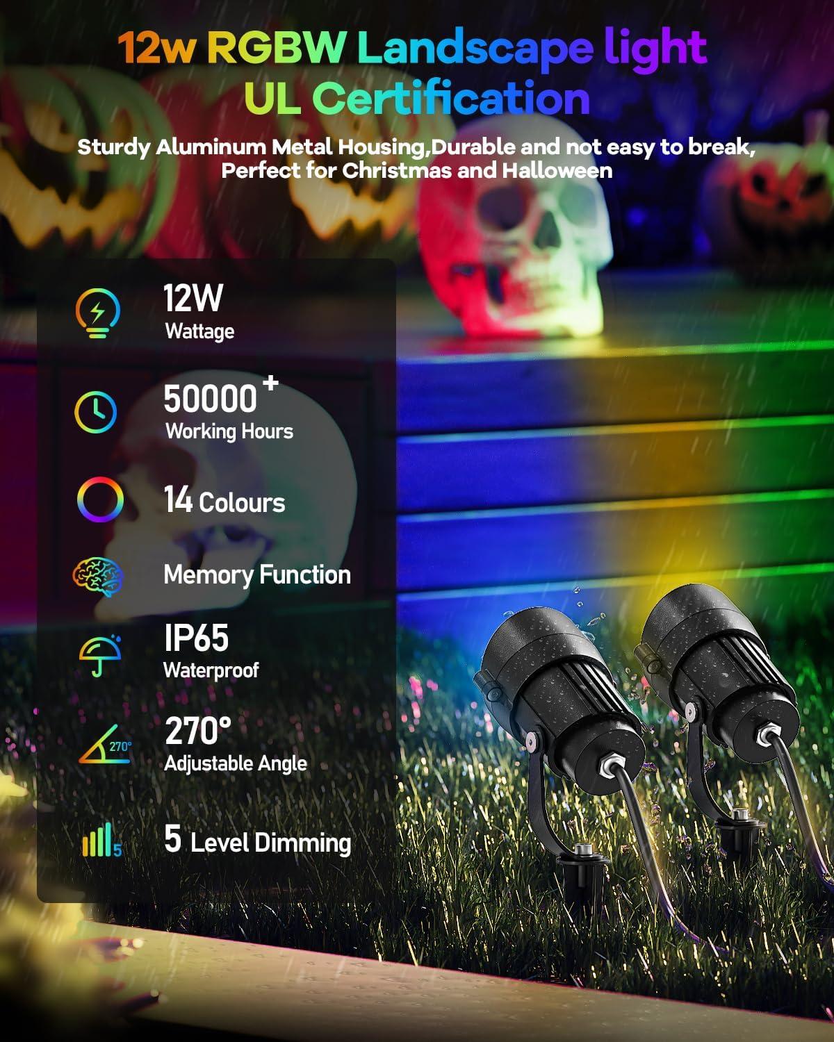 image:imageHIBOITEC RGBW Low Voltage Landscape Lighting 12W with 300W Transformer Remote Connectors Spotlights Landscape Lights Kit 1224V ACDC Waterproof for House Yard Outdoor Christmas 12Pack12 Pack with Transformer