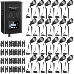 image:imageHIBOITEC 12W Low Voltage Landscape Lighting with 400W Transformer Photocell Sensor and Timer Connectors Spotlights Landscape Lights Kit IP65 Waterproof 2900K for House Yard Trees Outdoor 24 PacksDay White