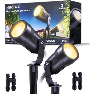 image:imageHIBOITEC LED Low Voltage Landscape SpotlightsIP65 Waterproof Outdoor Spot Lights for Yard Plant Lawn Tree Flags House Garden Pathway 2900K Warm White 2 Pack2 pack