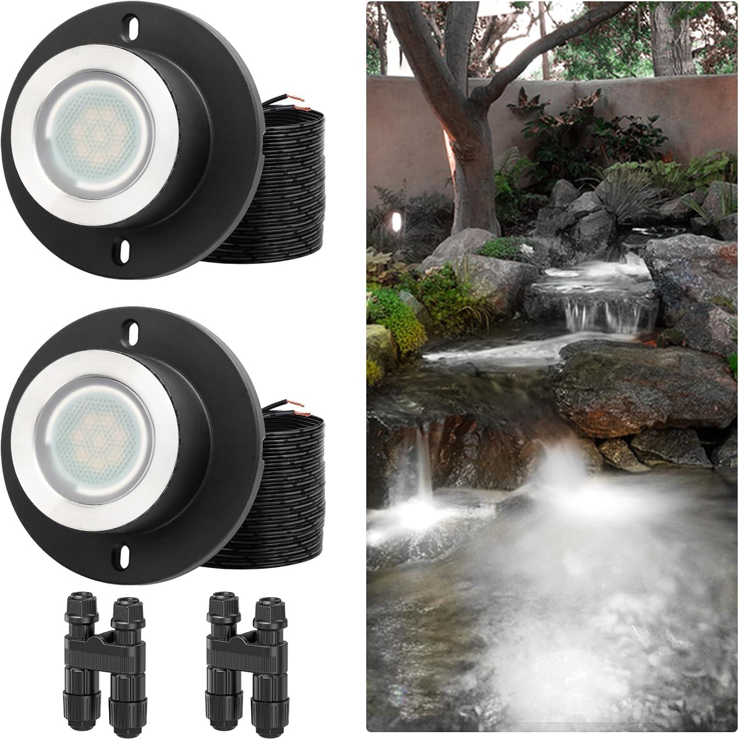 image:imageHIBOITEC Pond Lights 3W LED IP68 Waterproof Underwater Lights with UL Cord Day White 4000K Low Voltage Landscape Lighting for Fountain Pool Compatible 1224V ACDC 1PackWhite