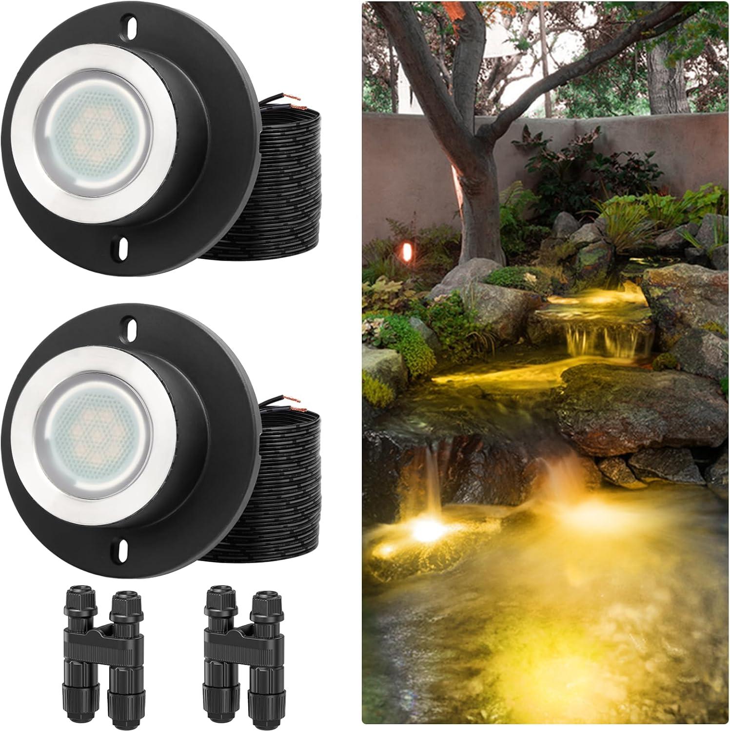 image:imageHIBOITEC Pond Lights 3W LED IP68 Waterproof Underwater Lights with UL Cord Day White 4000K Low Voltage Landscape Lighting for Fountain Pool Compatible 1224V ACDC 1PackWarm